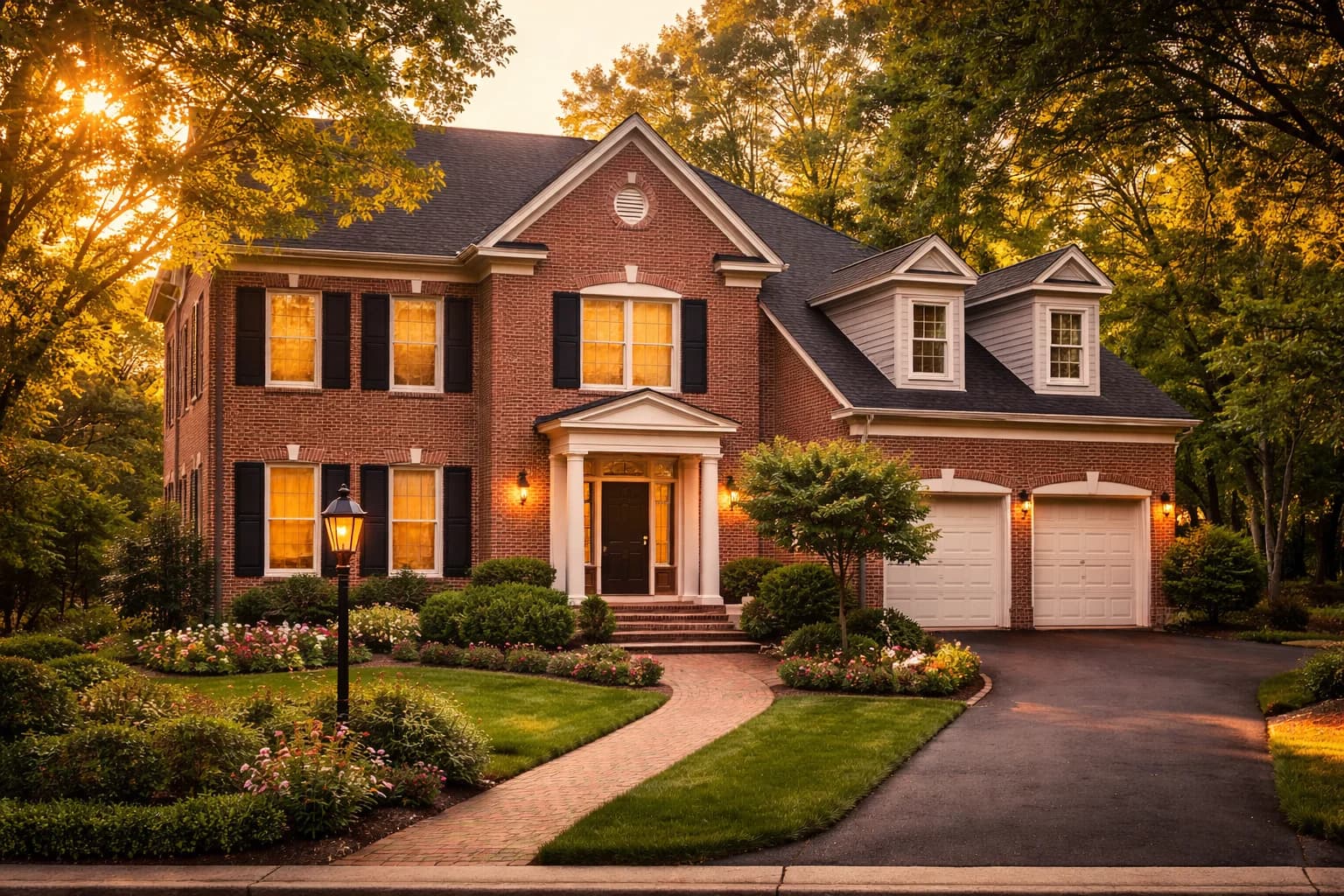 Brick colonial home at golden hour — the kind of property Flat Fee Landlord helps you protect