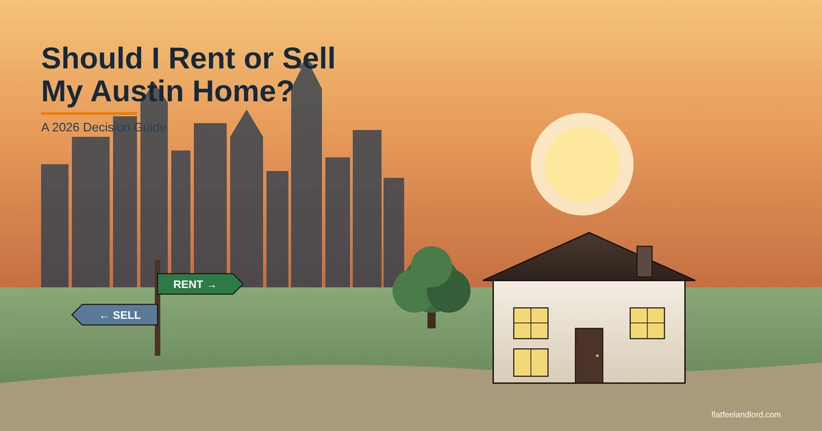 Austin TX single-family home at sunset — accidental landlord deciding whether to rent or sell in 2026